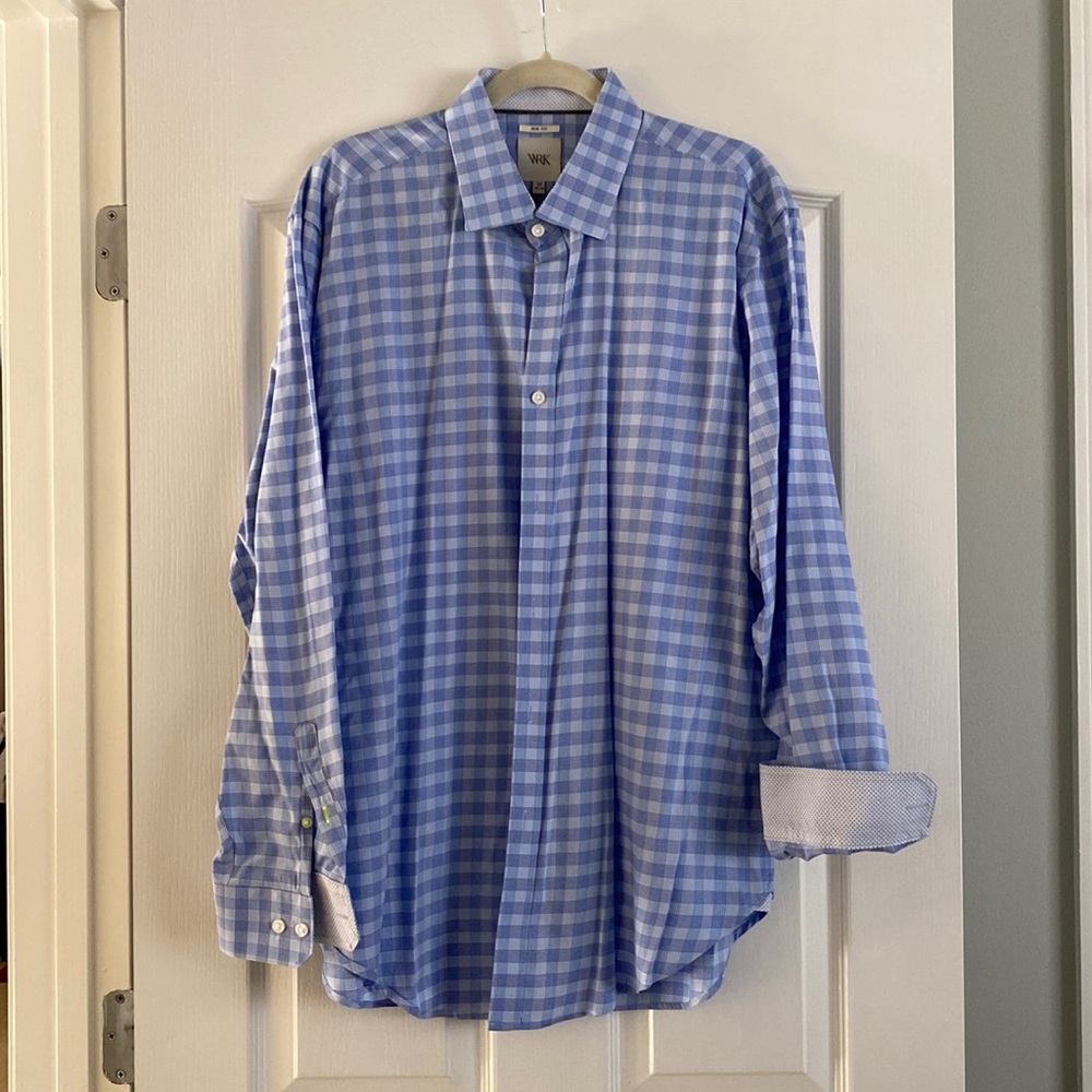 Size 17 neck light blue dress shirt with detailed cuffs